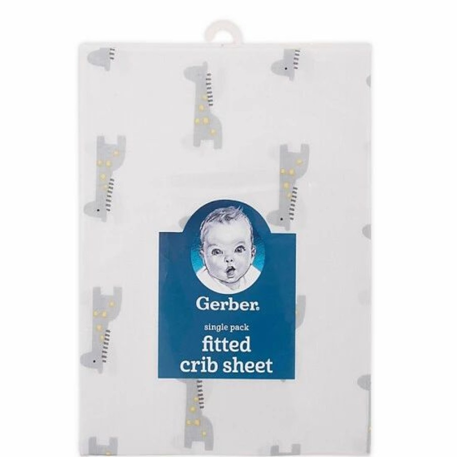 Bedding & Decor * | Gerber Giraffe Cotton Fitted Crib Sheet In /White Grey