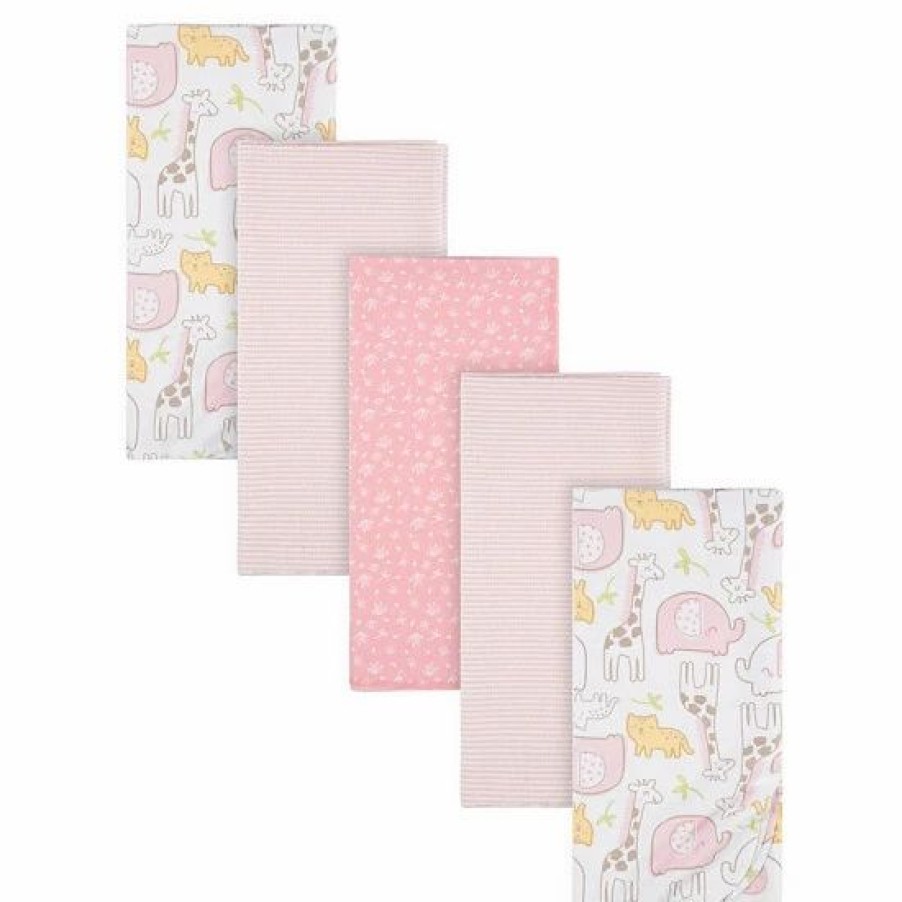 Bedding & Decor * | Gerber 5-Pack Safari Flannel Blankets In Pink