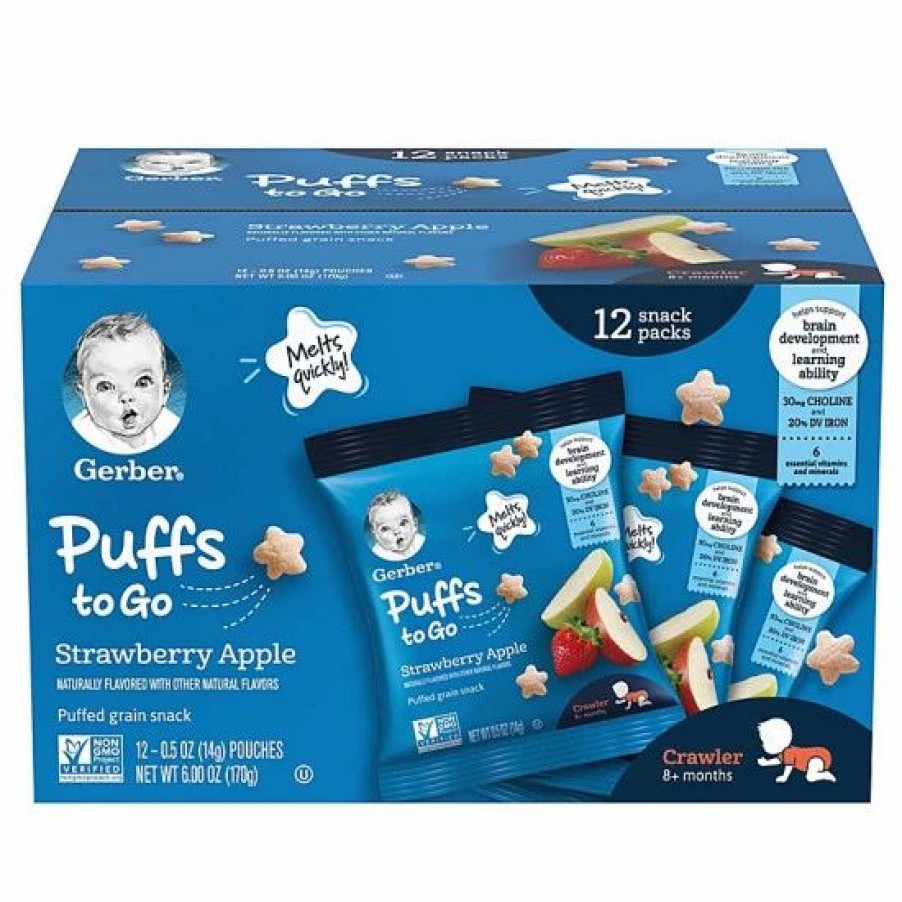 Nursing & Feeding * | Gerber Puffs To Go Strawberry Apple Cereal Snack Packs, 0.5 Oz, 12 Ct Varies