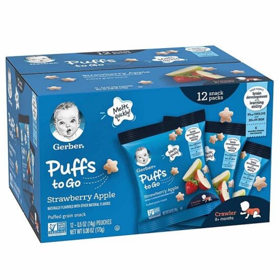 Nursing & Feeding * | Gerber Puffs To Go Strawberry Apple Cereal Snack Packs, 0.5 Oz, 12 Ct Varies