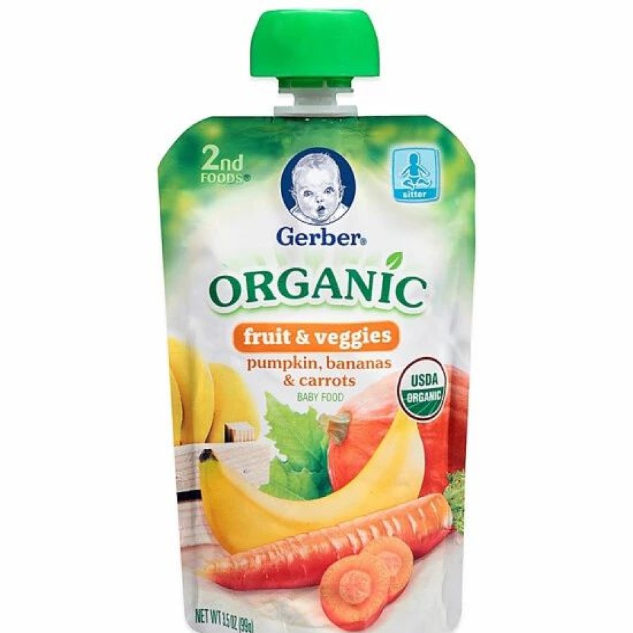 Nursing & Feeding * | Gerber 2Nd Foods Organic Fruit & Veggies 3.5 Oz. Pumpkin, Bananas & Carrots Multi