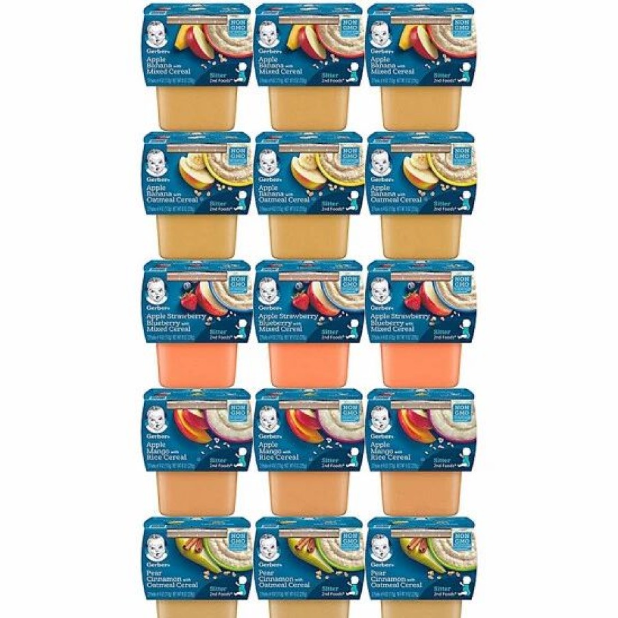 Nursing & Feeding * | Gerber 2Nd Foods Cereal 15Ct Variety Pack, 3 Each Of Pear Cinnamon, Apple Banana Oatmeal, Apple Mango Rice, Apple Strawberry Blueberry Varies