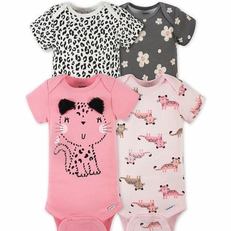 Clothing & Accessories * | Gerber Onesies Size 3-6M 4-Pack Leopard Bodysuits In Pink