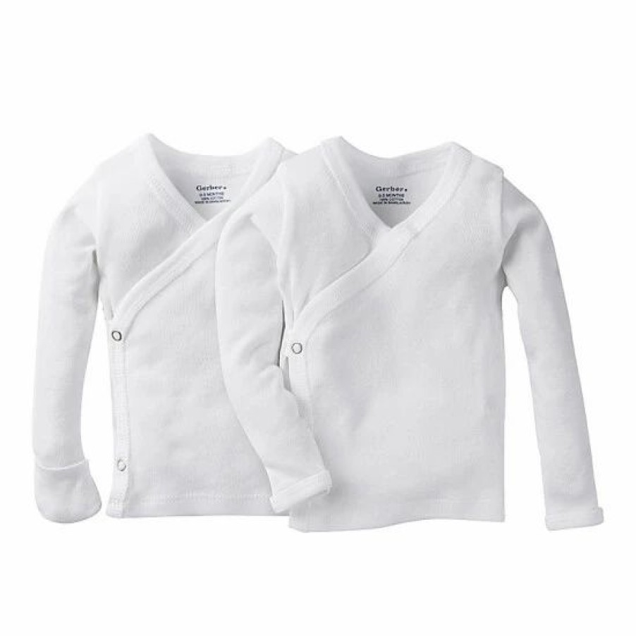 Clothing & Accessories * | Gerber Preemie 2-Pack Long Sleeve Side Snap Shirt With Mittens White