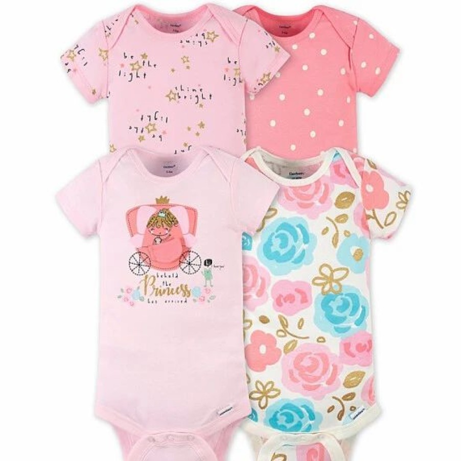 Clothing & Accessories * | Gerber Onesies Size 6-9M 4-Pack Princess Bodysuits In Pink