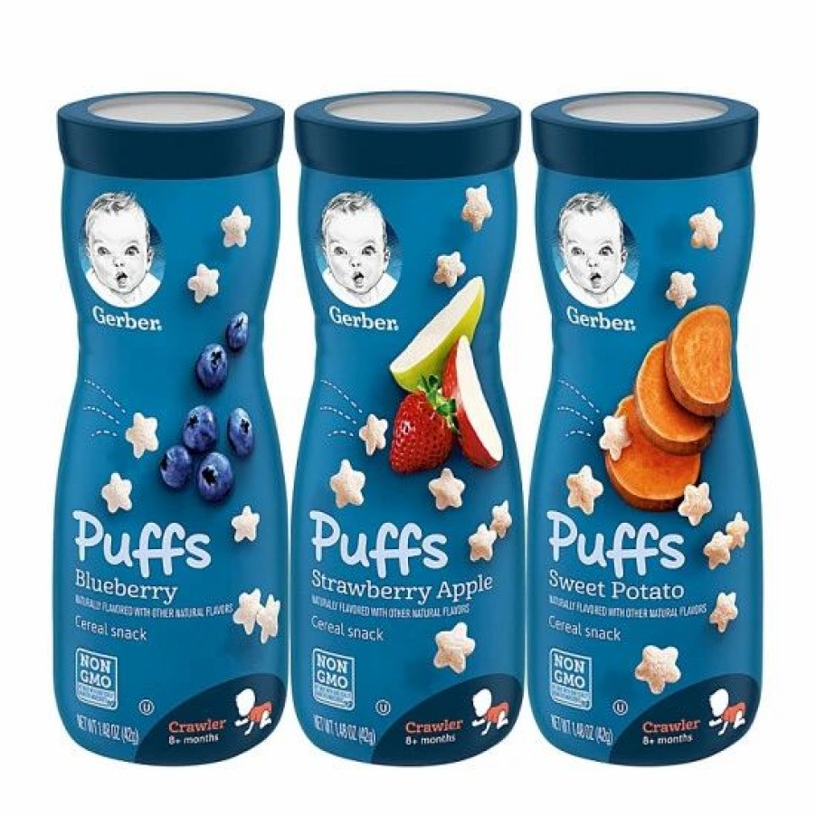 Nursing & Feeding * | Gerber Puffs Cereal Snacks Variety Pack, 1 Strawberry Apple, 1 Blueberry, 1 Sweet Potato, 3 Ct Varies