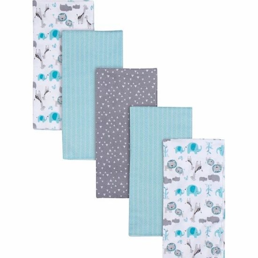 Bedding & Decor * | Gerber 5-Pack Safari Flannel Receiving Blankets In White