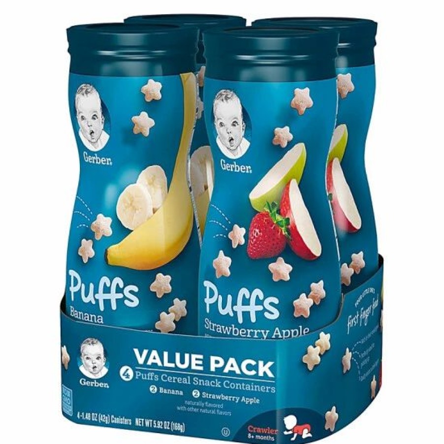 Nursing & Feeding * | Gerber Graduates 4-Count Puffs Cereal Snack In Banana And Strawberry Apple No Color