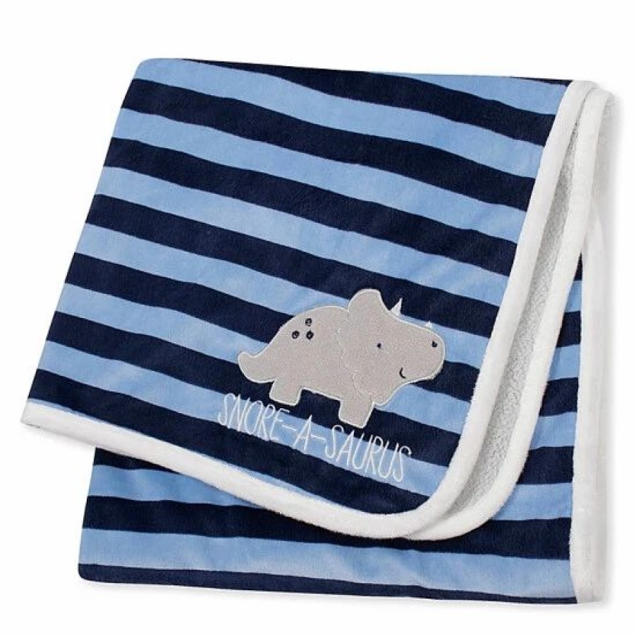 Bedding & Decor * | Gerber Striped Dinosaur Plush Blanket In /Grey Blue