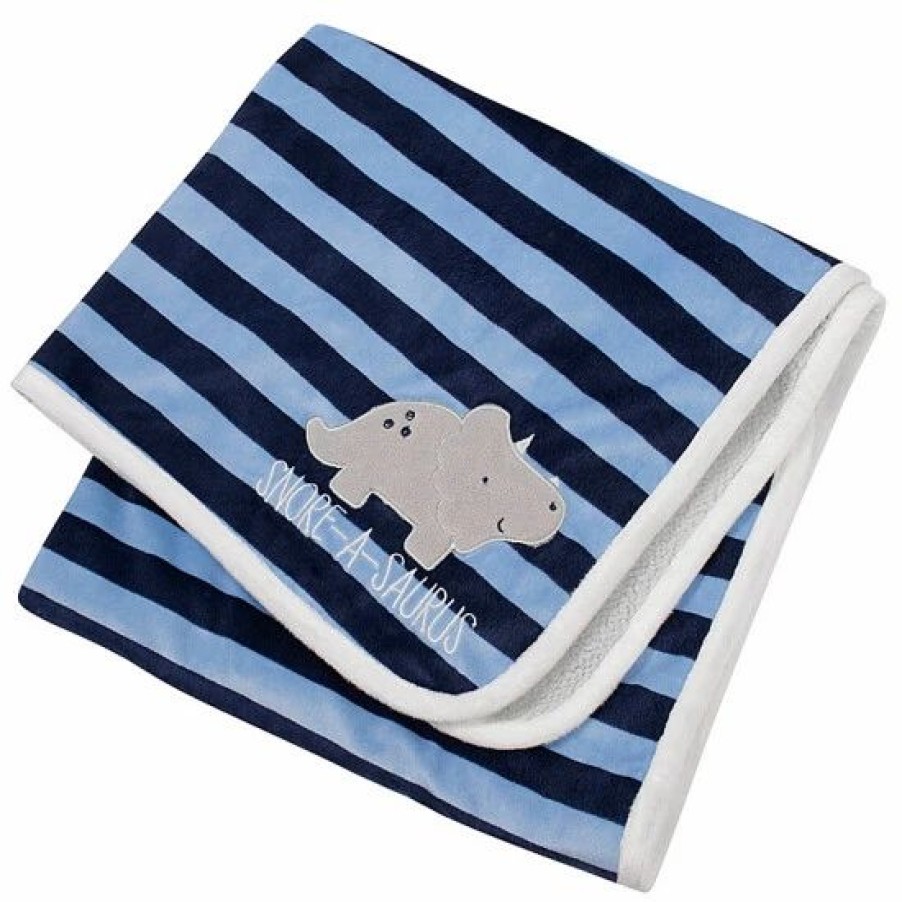 Bedding & Decor * | Gerber Striped Dinosaur Plush Blanket In /Grey Blue