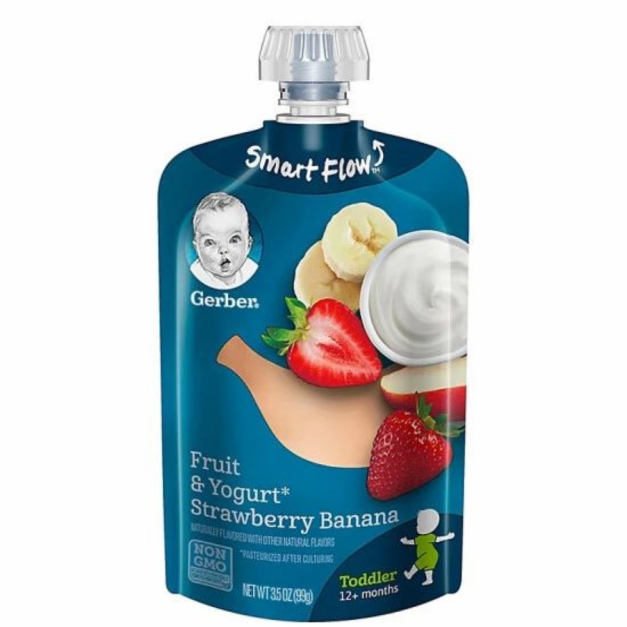 Nursing & Feeding * | Gerber 3.5 Oz. Fruit And Yogurt Smart Flow Toddler Pouches With Strawberry Banana And Yogurt No Color