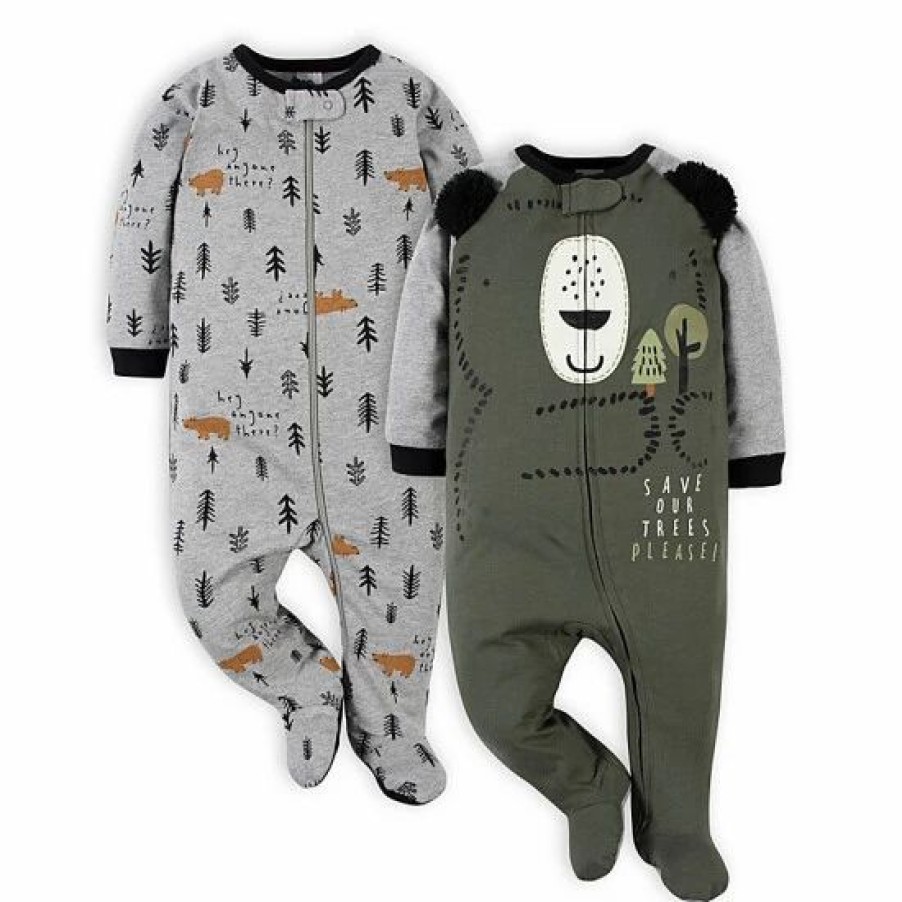 Clothing & Accessories * | Gerber Preemie 2-Pack Bear Sleep 'N Plays In Oilve/Grey