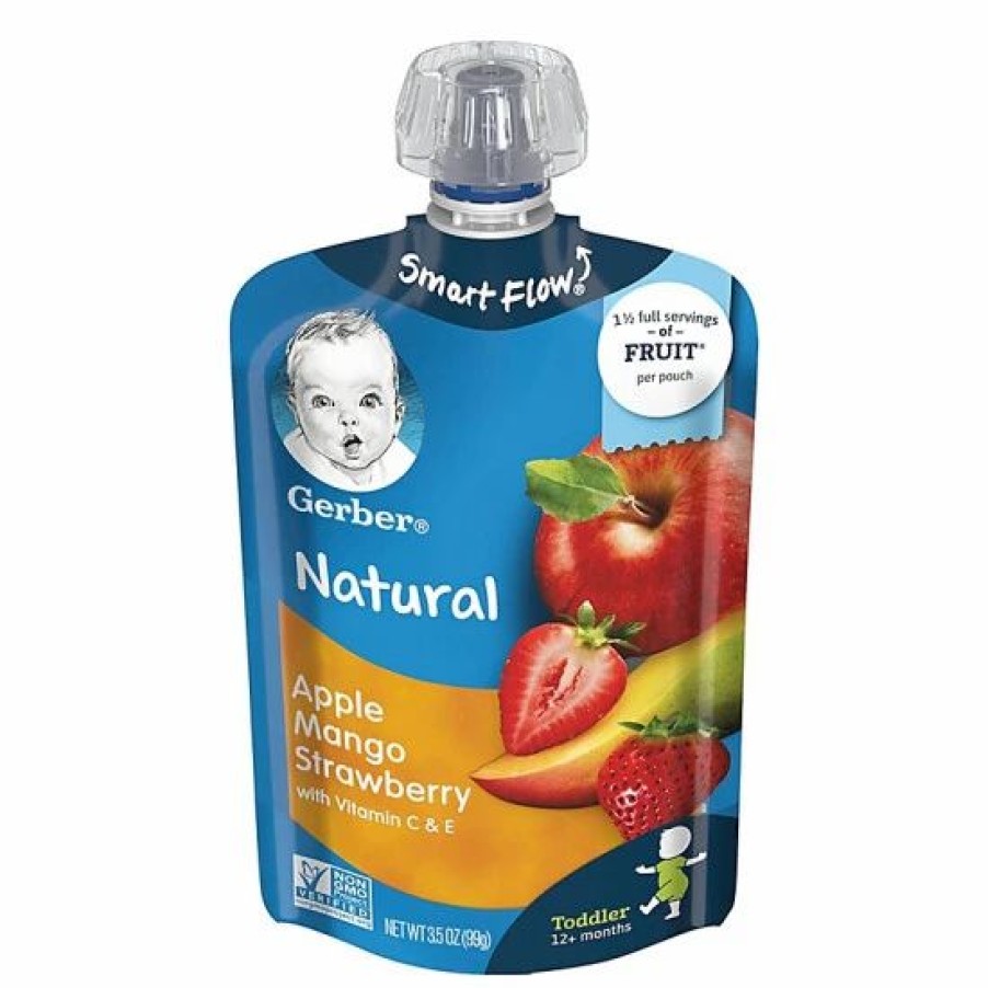 Nursing & Feeding * | Gerber 3.5 Fl. Oz. Smart Flow Toddler Pouches With Apple Mango Strawberry No Color