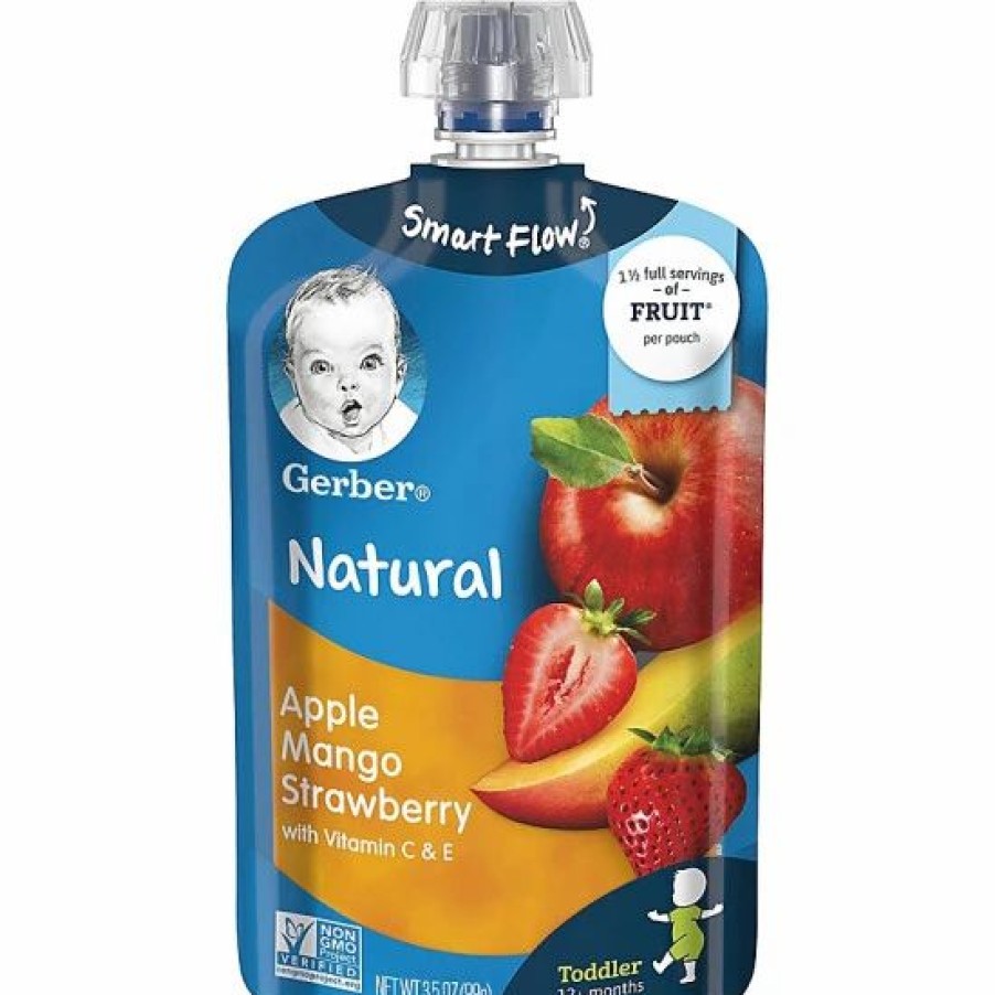 Nursing & Feeding * | Gerber 3.5 Fl. Oz. Smart Flow Toddler Pouches With Apple Mango Strawberry No Color