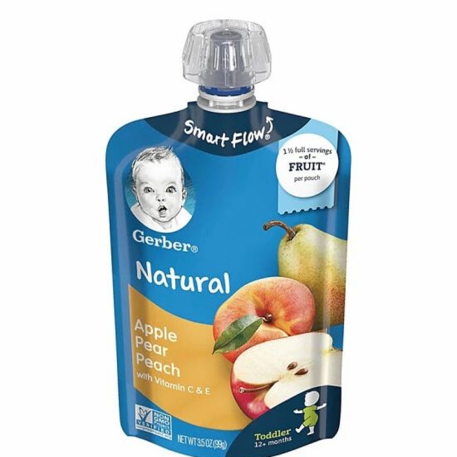 Nursing & Feeding * | Gerber 3.5 Fl. Oz. Smart Flow Toddler Pouches With Apple Pear Peach Pouch No Color