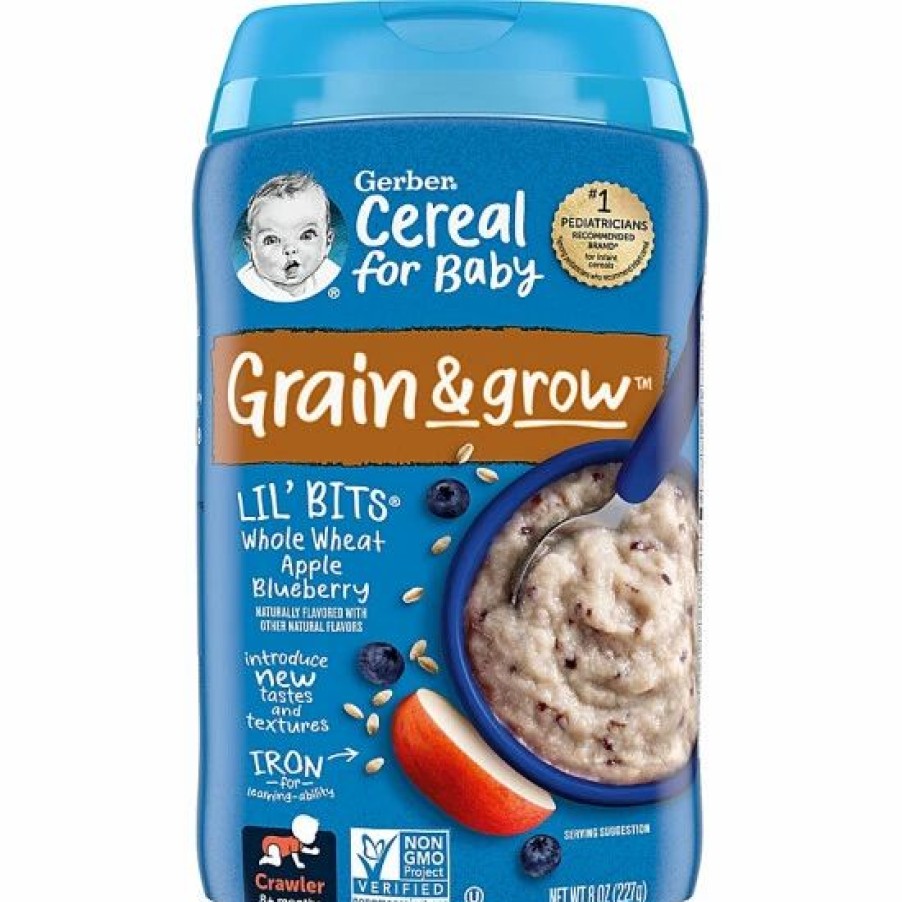 Nursing & Feeding * | Gerber Grain & Grow Lil' Bits Whole Wheat Apple Blueberry Cereal, 9 Oz.