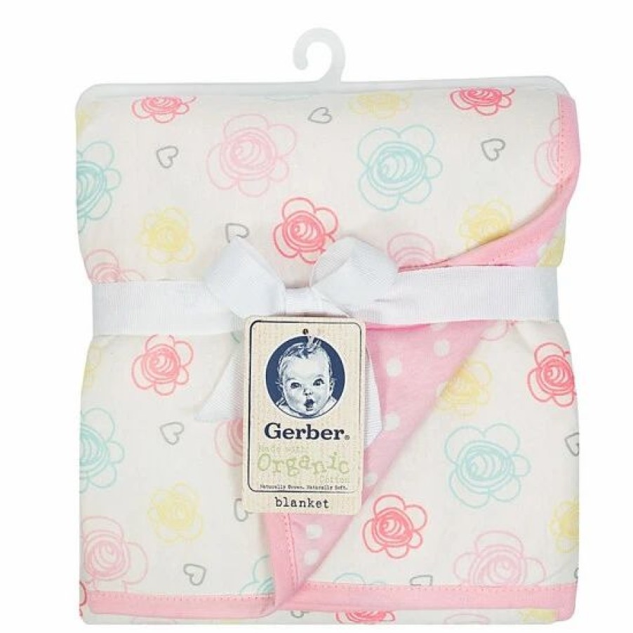 Bedding & Decor * | Gerber Flowers And Hearts Organic Cotton Blanket In Pink