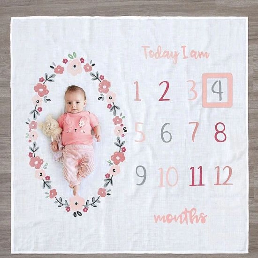 Bedding & Decor * | Gerber 2-Piece Floral Cotton Muslin Milestone Blanket Set In Coral