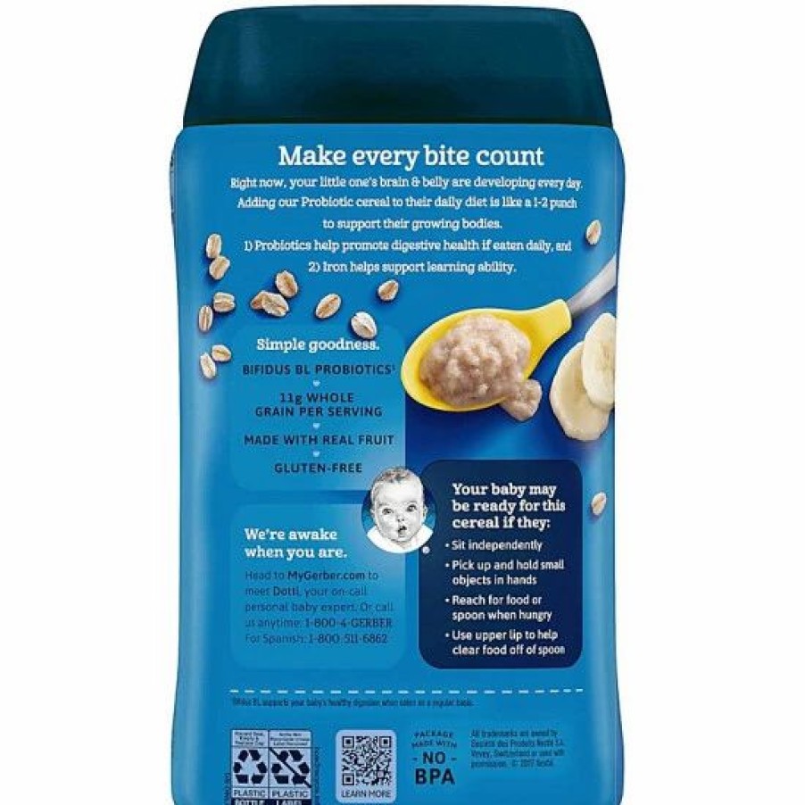 Nursing & Feeding * | Gerber Baby Cereal, 2Nd Foods, Probiotic Oatmeal Banana, 8 Oz Varies