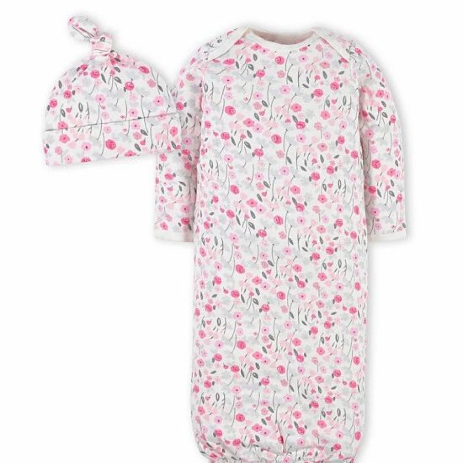 Clothing & Accessories * | Gerber 2-Piece Roses Gown And Cap Set In Pink