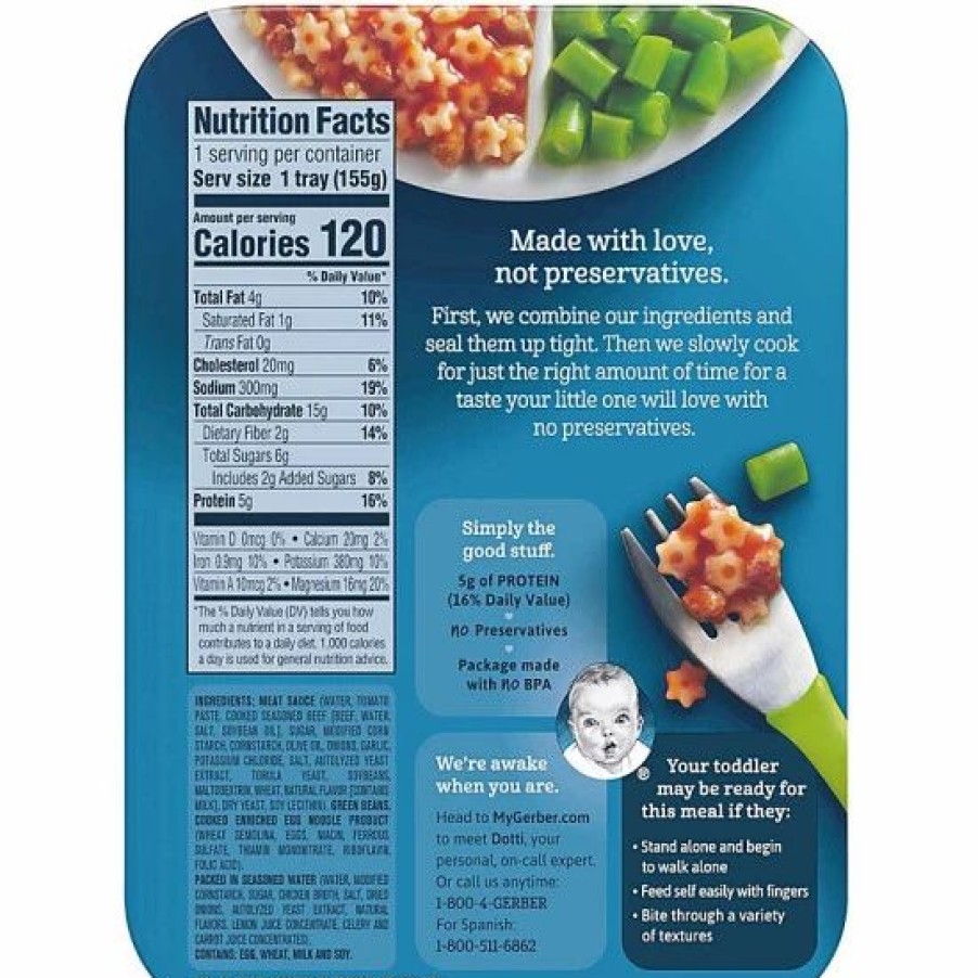 Nursing & Feeding * | Gerber Lil Entrees, Pasta Stars In Meat Sauce With Green Beans, 6.6 Oz Varies