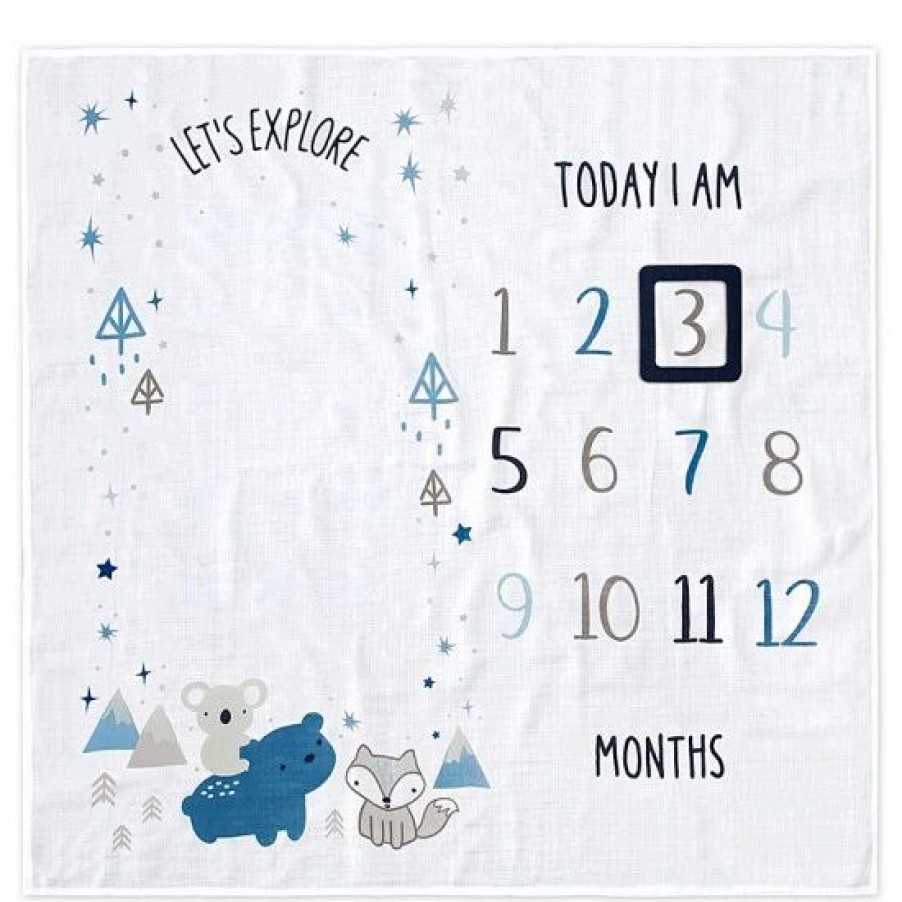 Bedding & Decor * | Gerber Explore Milestone Animals Cotton Muslin Blanket And Felt Frame In Blue