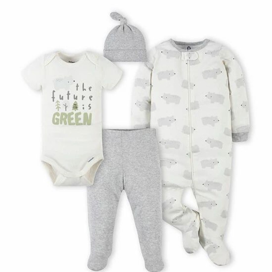 Clothing & Accessories * | Gerber Preemie 4-Piece Bear Footie, Bodysuit, Footed Pant, And Hat Set In Green