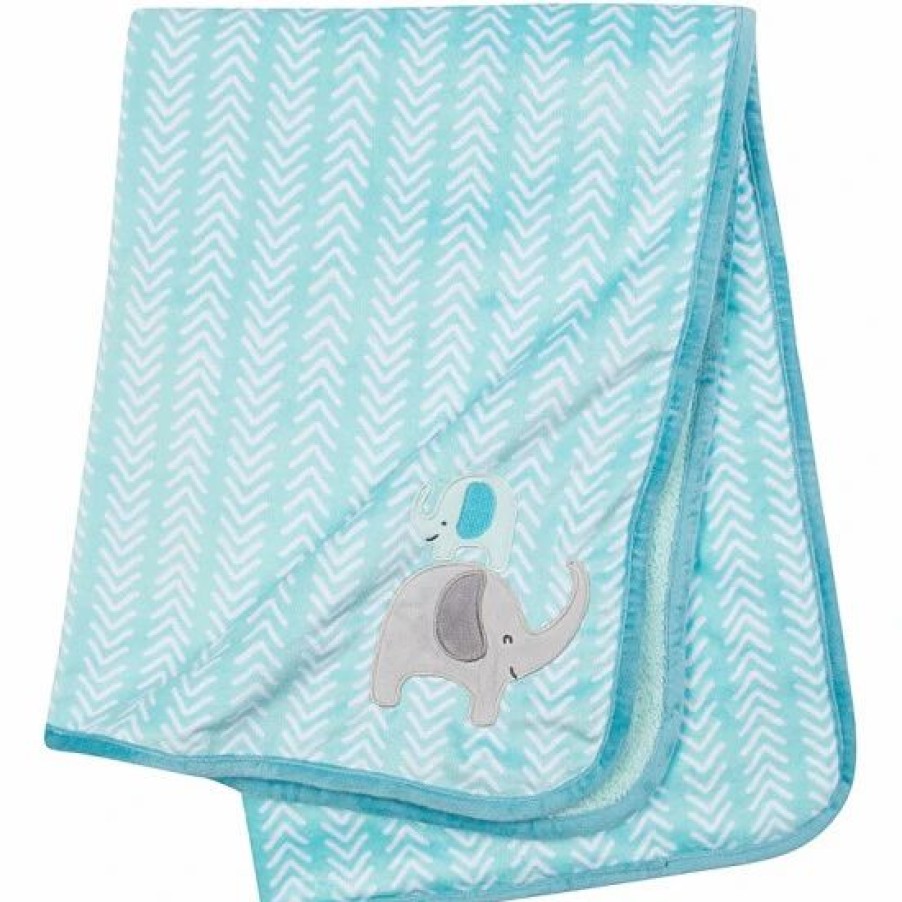 Bedding & Decor * | Gerber Elephants Plush Blanket In Blue