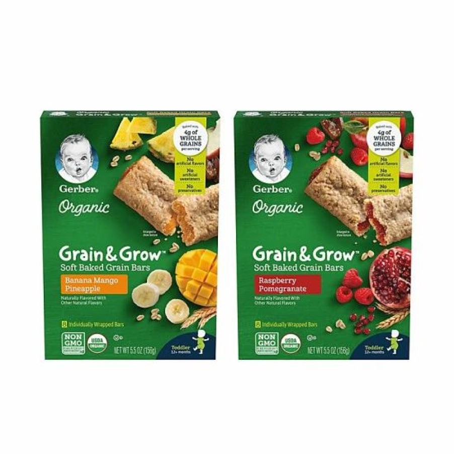 Nursing & Feeding * | Gerber Organic Cereal Bars Variety Pack, 1 Organic Banana Mango Prune 5.5 Oz, 1 Organic Raspberry Pomegranate 5.5 Oz, 1 Ct Varies