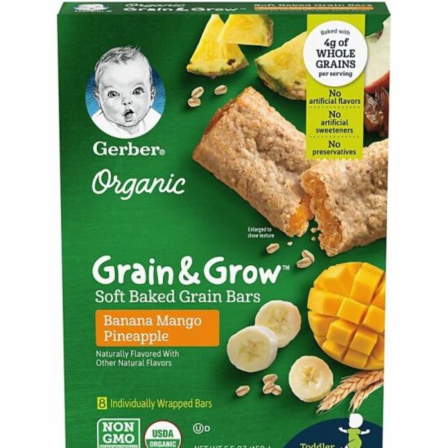 Nursing & Feeding * | Gerber Organic Cereal Bars Variety Pack, 1 Organic Banana Mango Prune 5.5 Oz, 1 Organic Raspberry Pomegranate 5.5 Oz, 1 Ct Varies